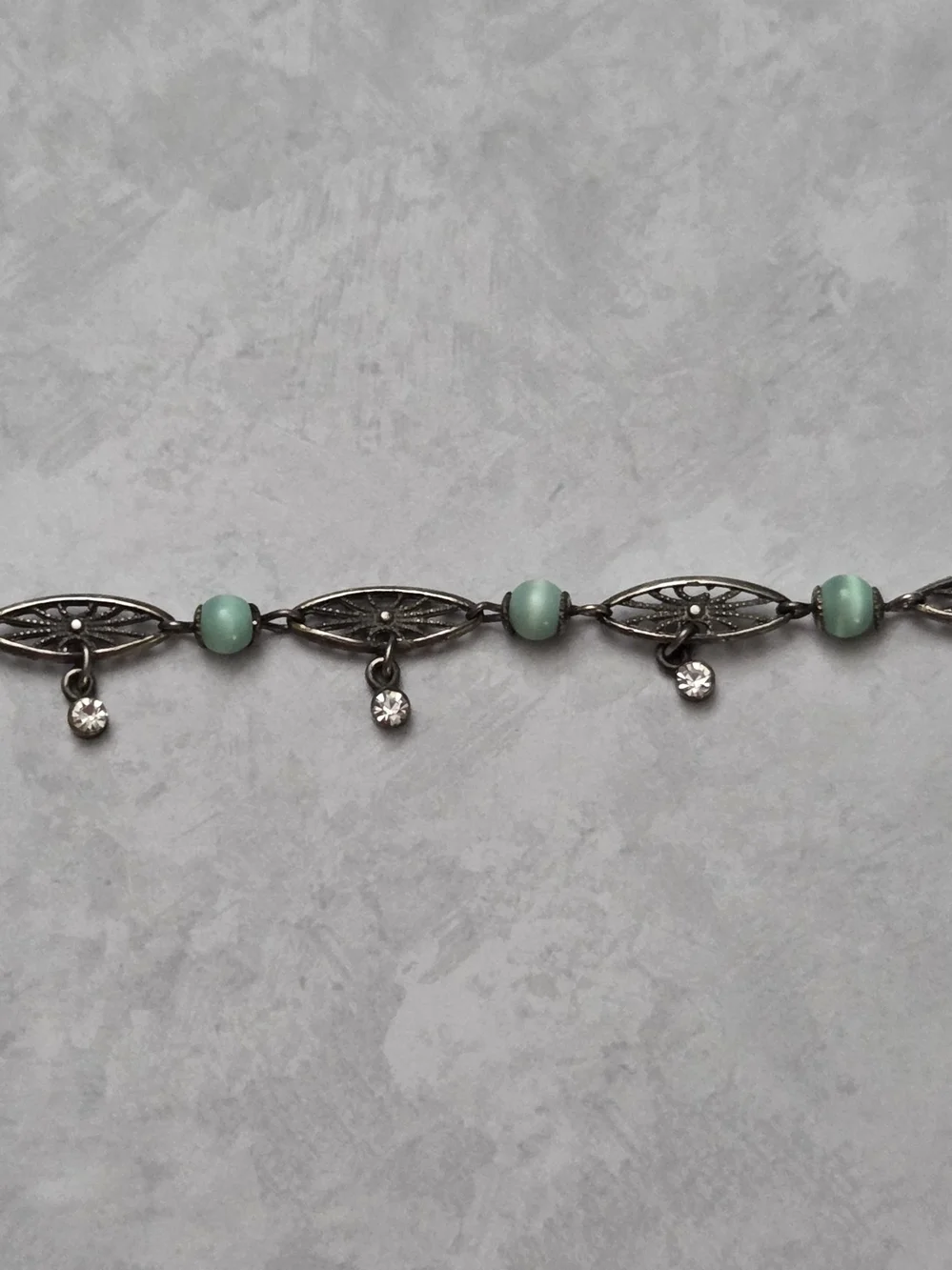 Vintage Aqua Turquoise Glass Bead Filigree Rhinestone Bracelet/Anklet